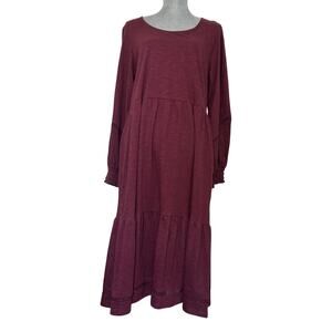 NWT Canyon Retreat Linen Blend Tiered Maxi Dress Maroon Size Large Cottage